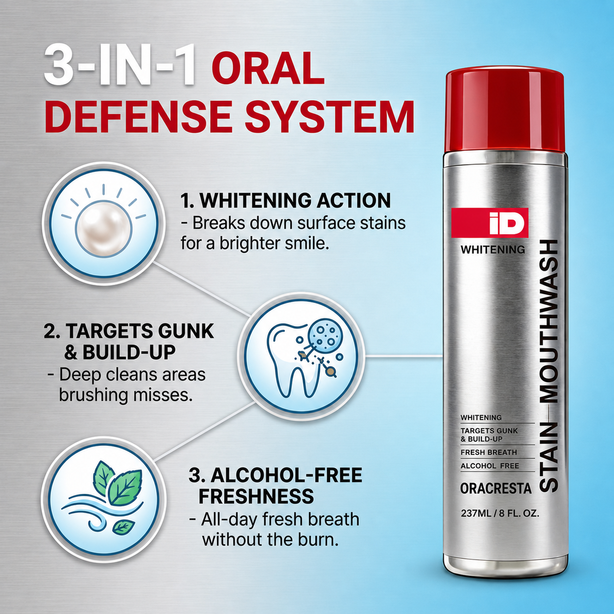 Mid-year promo Buy 1 Take 1 – 3 in 1 Stain-Removing Mouthwash -Freshens breath / Removes hidden gunk / Helps maintain white teeth - Refresh mouth in 30 seconds
