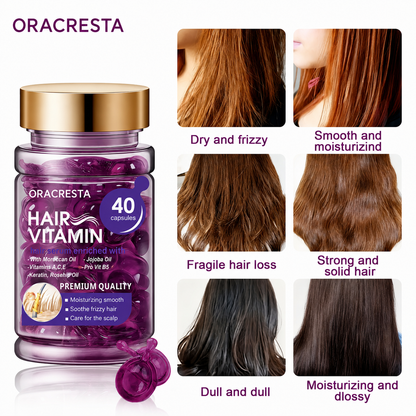 Hair Vitamin Capsules with Argan Oil & Keratin — Smooths Frizz, Restores Shine | 40 Caps