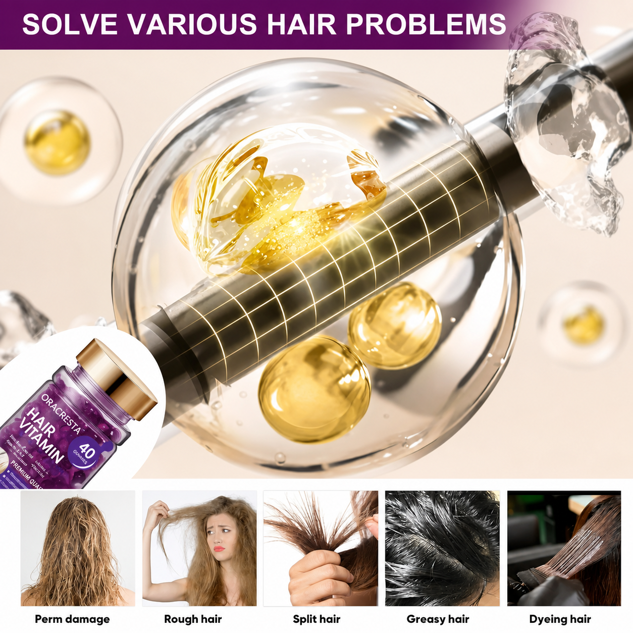 Hair Vitamin Capsules with Argan Oil & Keratin — Smooths Frizz, Restores Shine | 40 Caps