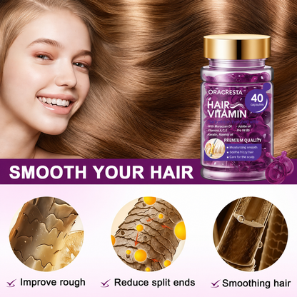 Hair Vitamin Capsules with Argan Oil & Keratin — Smooths Frizz, Restores Shine | 40 Caps