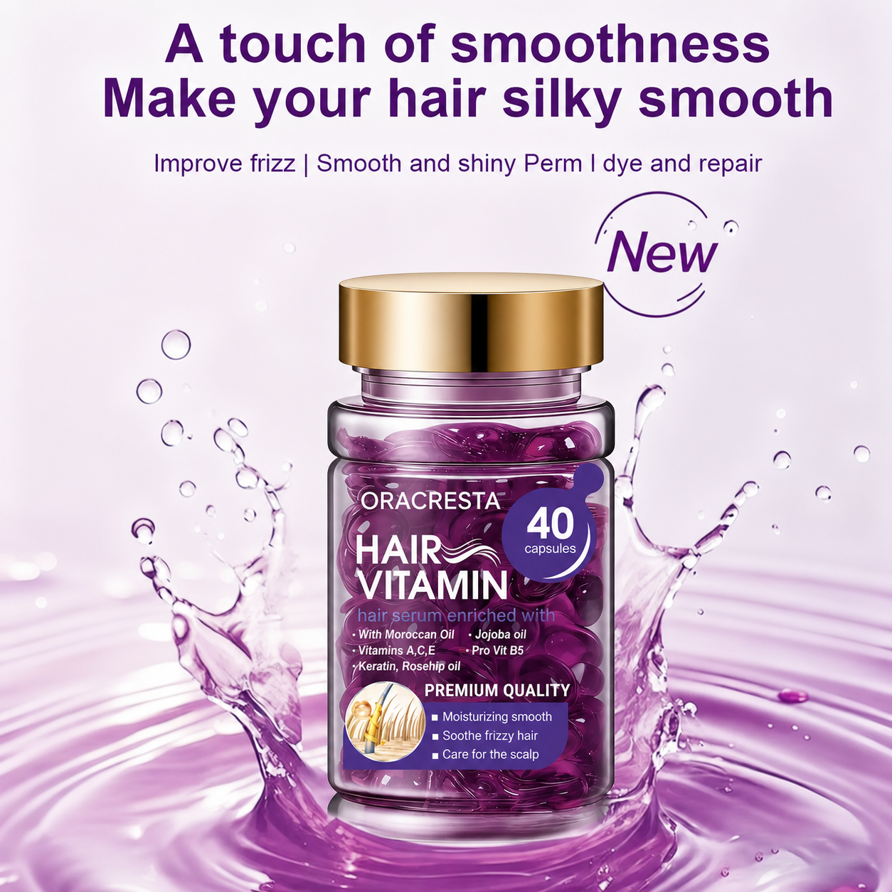 Hair Vitamin Capsules with Argan Oil & Keratin — Smooths Frizz, Restores Shine | 40 Caps