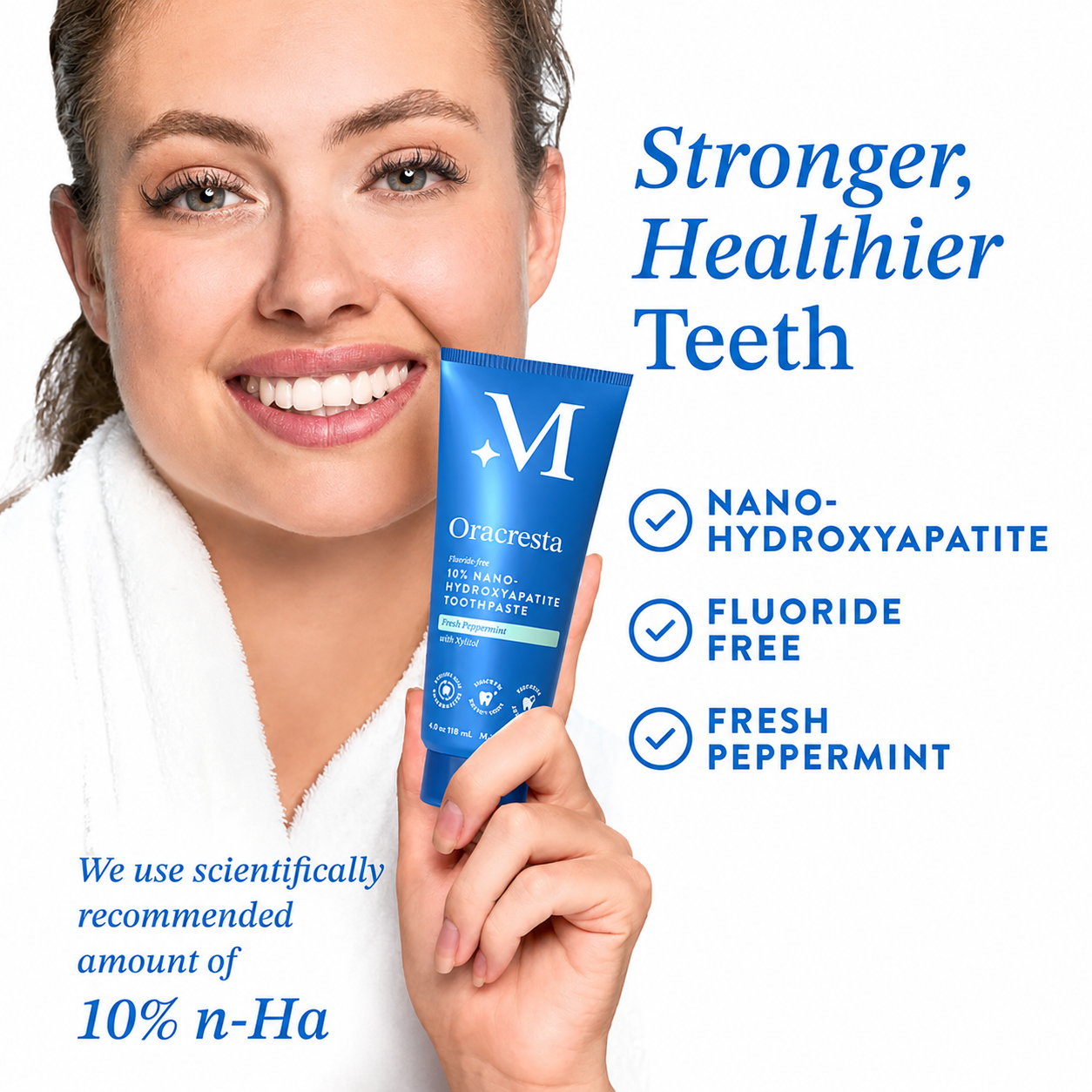 Oracresta™ 10% Nano Hydroxyapatite Toothpaste - Whitening, Repair, Fresh Peppermint, Sensitive Teeth Relief,  Safe for All, Ultimate Oral Care
