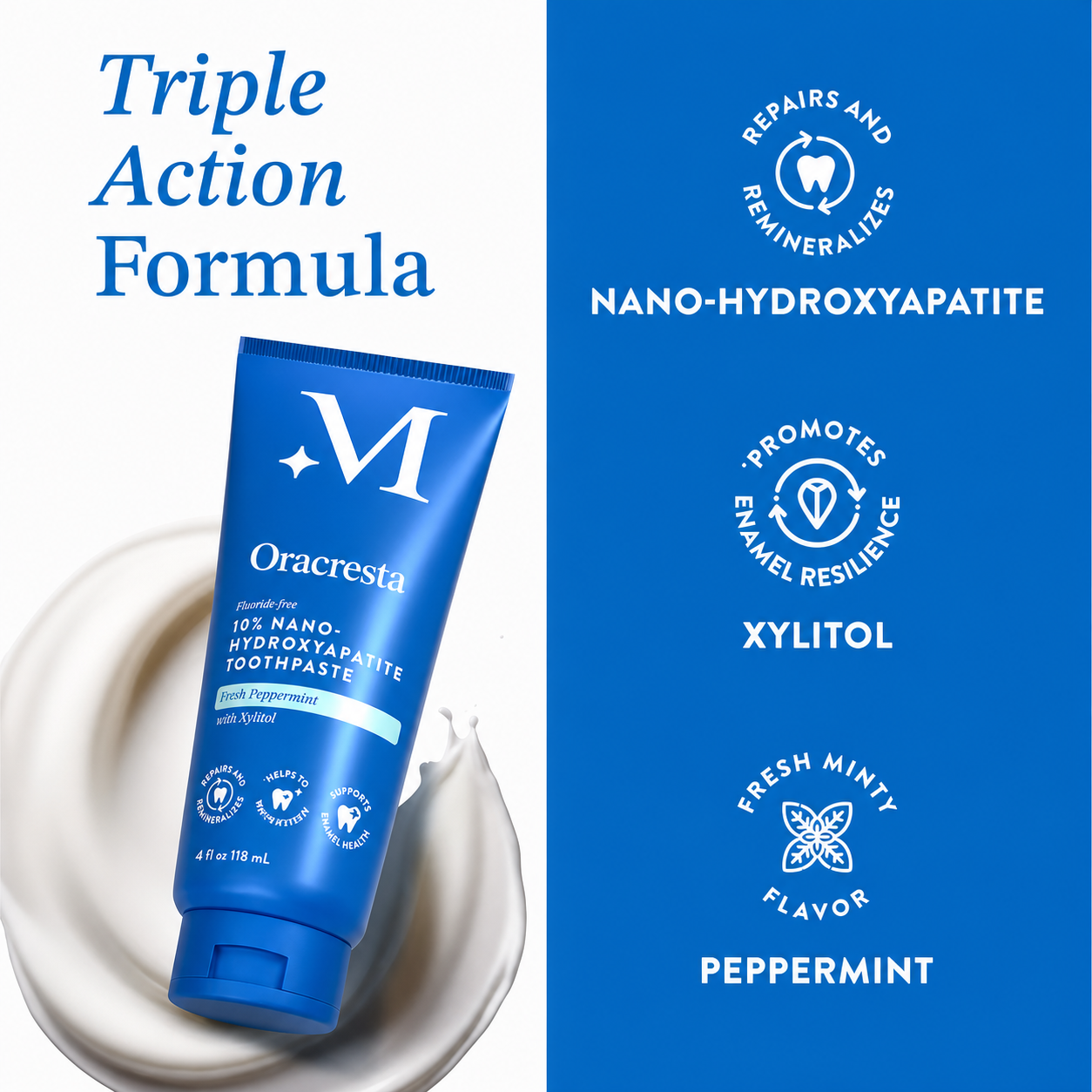 Oracresta™ 10% Nano Hydroxyapatite Toothpaste - Whitening, Repair, Fresh Peppermint, Sensitive Teeth Relief,  Safe for All, Ultimate Oral Care