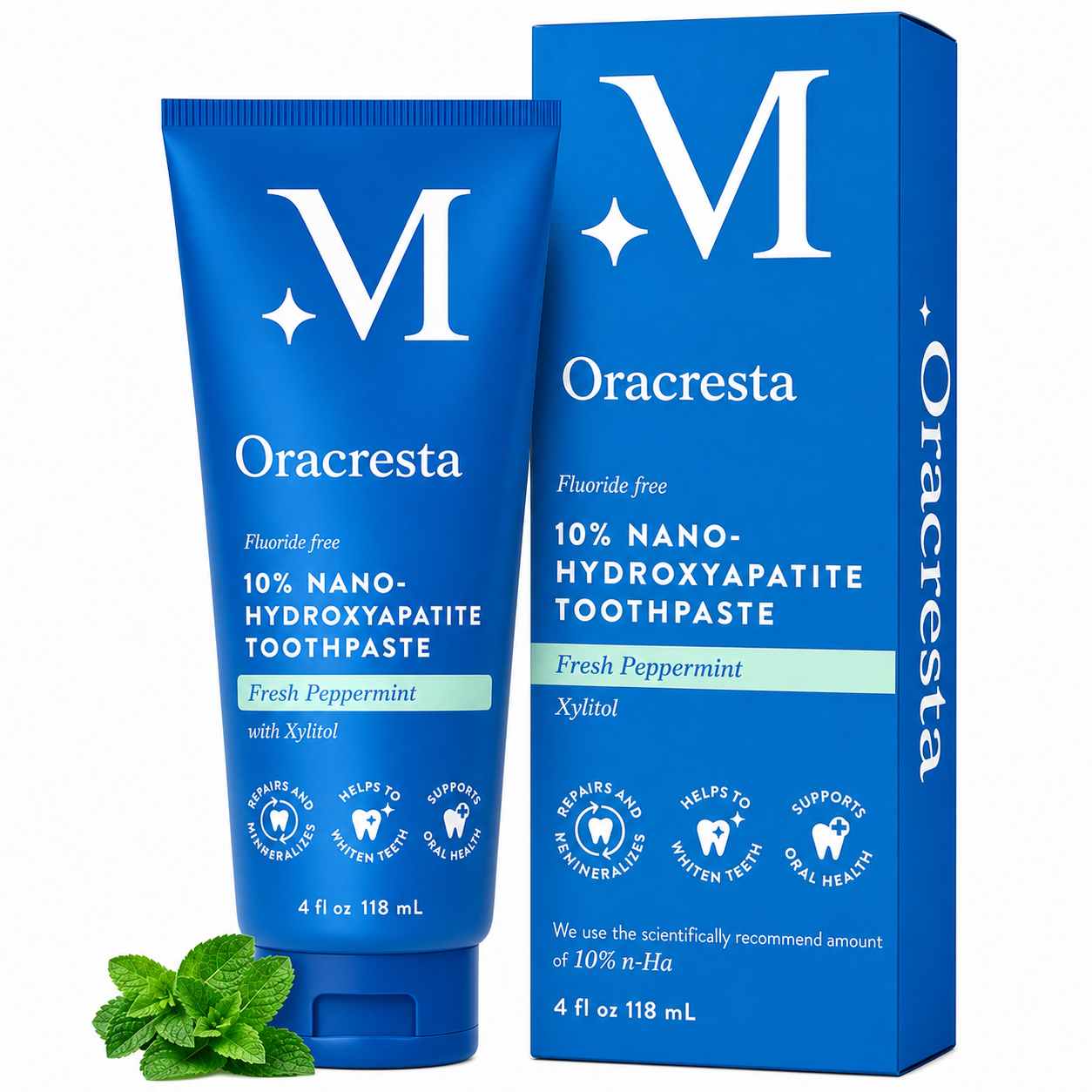 Oracresta™ 10% Nano Hydroxyapatite Toothpaste - Whitening, Repair, Fresh Peppermint, Sensitive Teeth Relief,  Safe for All, Ultimate Oral Care