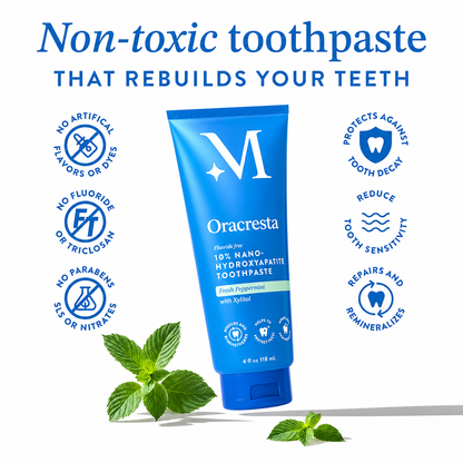 Oracresta™ 10% Nano Hydroxyapatite Toothpaste - Whitening, Repair, Fresh Peppermint, Sensitive Teeth Relief,  Safe for All, Ultimate Oral Care